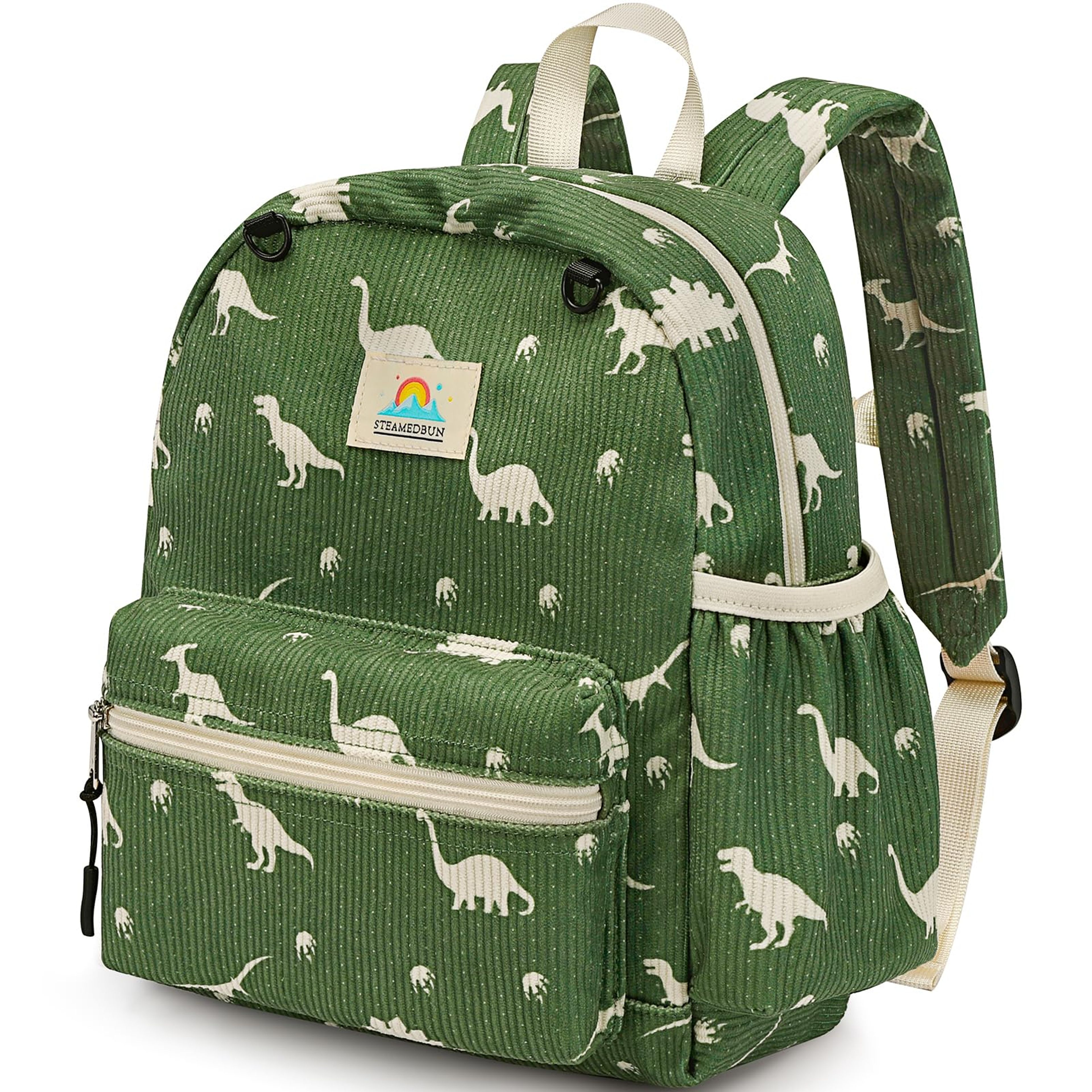 Dinosaur Green Corduroy Toddler Backpack 12" for Boys 2-4