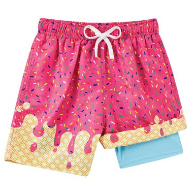 westwolf Boys Swim Trunks with Compression Liner Casual Bathing Suit for Kids Swim Shorts 6-18 Years A1 Pink Yellow 10-12 Years