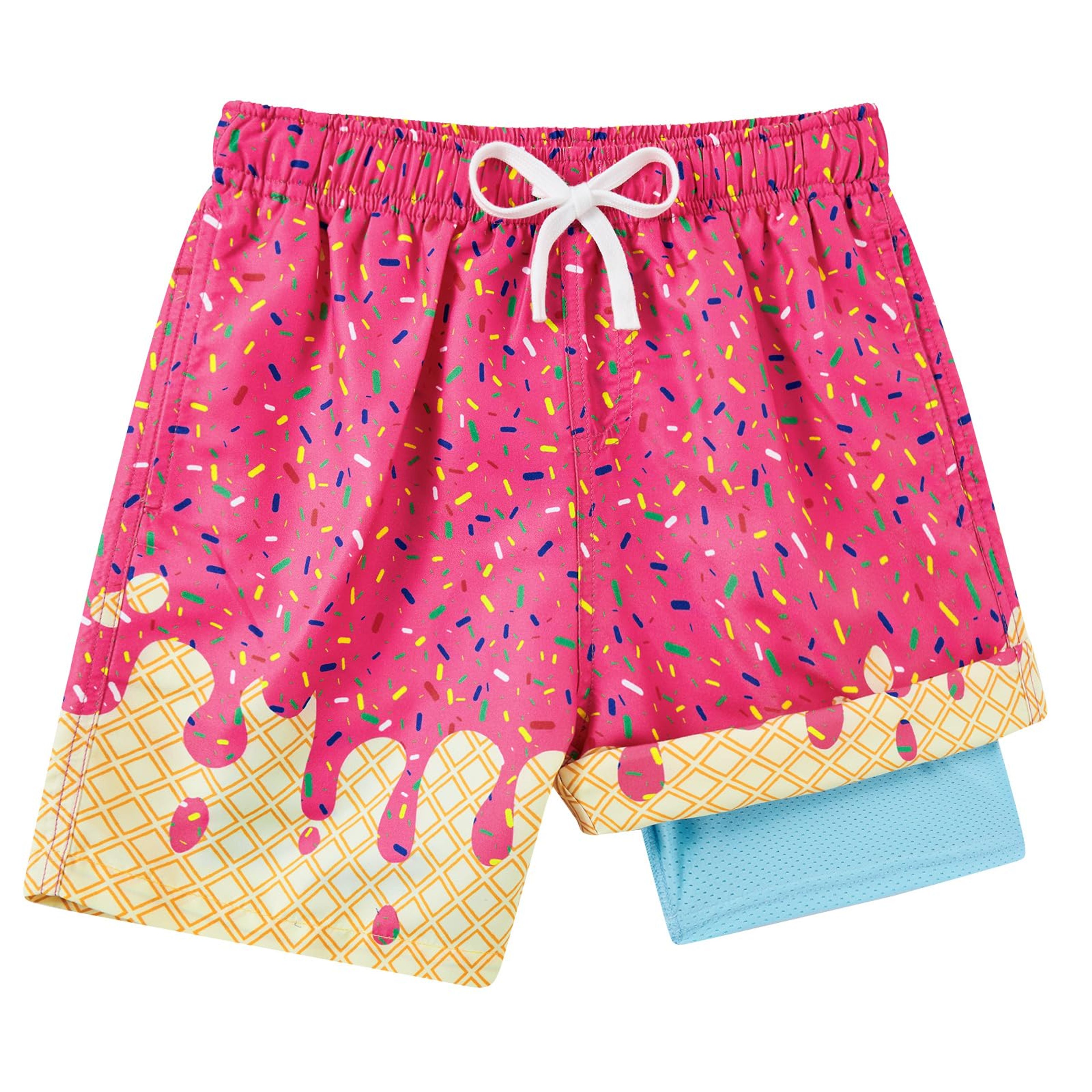 Westwolf Boys Swim Trunks with Liner, Pink Yellow, 10-12Y