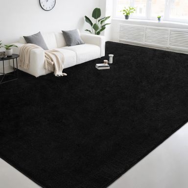 Large Modern Area Rugs for Living Room Bedroom, 6x9 Feet Black Ultra Soft Thickened Memory-Foam Indoor Rug, Comfy Aesthetic Solid Minimalist Carpets for Girls Boys Nursery Dorm Home Decor Black 6x9 Feet