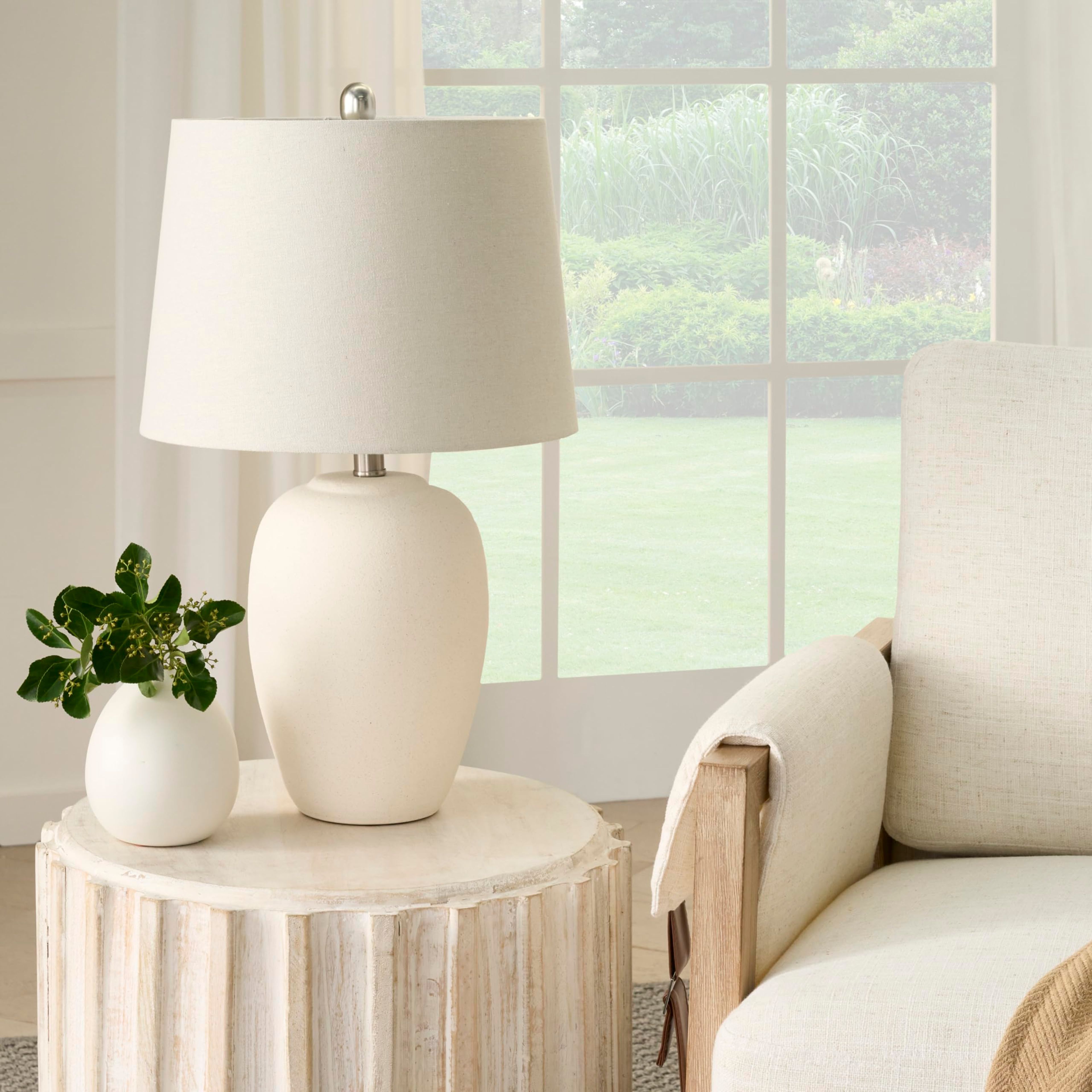 Nourison 23" Natural White Ceramic Jar Table Lamp with Off-White Shade