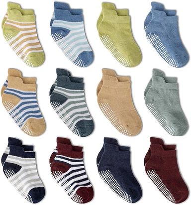 Amazon.com: ZAPLES Baby Boys Non Slip Grip Ankle Socks with Non Skid Soles for Infants Toddlers Kids, 12 Pairs, Stripes Assort, 4-7 Years: Clothing, Shoes & Jewelry