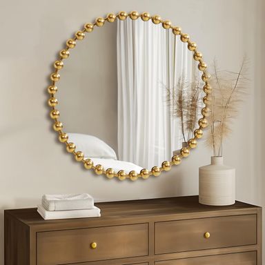 Madison Park Signature Wall Décor Marlowe Metal Spherical Frame Round MIrror for Living Room - Home Accent, Ready to Hang Bedroom Decoration, 36" Diameter, Gold