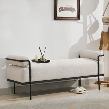 End of Bed Bench 61.2",Entryway Bench,Modern Upholstered Bench Ottoman,Chenille Paded Footrest Stool with Metal Legs for Living Room, Foyer Mudroom Hallway,Beige