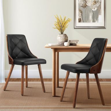 Oikiture Dining Chairs Wooden Chair Kitchen Cafe Faux Leather Padded Seat x2