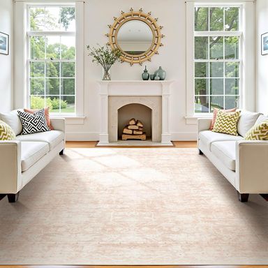 8x10 Area Rugs for Living Room: Large Soft Washable Rug Modern Aesthetic Floral Carpet Low Pile Non-Slip Stain Resistant for Bedroom Dining Table or Home Office Home Decor - Beige Pink