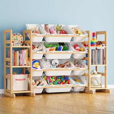 SpaceAid Toy Storage Organizer with 6 Shelves and 12 Bins, Bookshelf/Bookcase, Kids Bin Shelf, Toys Box for Playroom Organization for Bedroom & Room Decor, White, 52.3" W 52.3"W, 6 Shelves, 12 Bins White