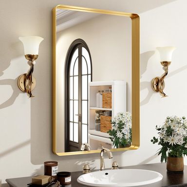 36 x 24 Inch Gold Bathroom Mirror for Wall,Aluminum Alloy Frame Rectangular Wall Mounted Mirror for Farmhouse Decor Horizontal or Vertical Ideal for Bedroom, Living Room Gold 36"L x 24"W