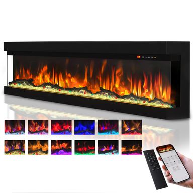 3 Sided Glass Built-in 42" Electric Fireplace - Multi-Color Flames, Heater, DIY Crystal & Log Set, Smart App & Remote Control