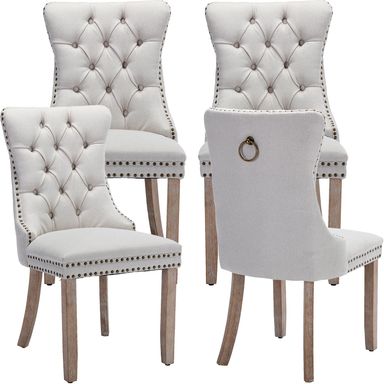 Beige Linen Dining Chairs Set of 4, Kitchen & Dining Room Chairs Set of 4, Tufted Dining Chairs, Upholstered, Wood Legs (Beige White, 4pcs) Set of 4 A-2 Beige Linen, Wood Legs