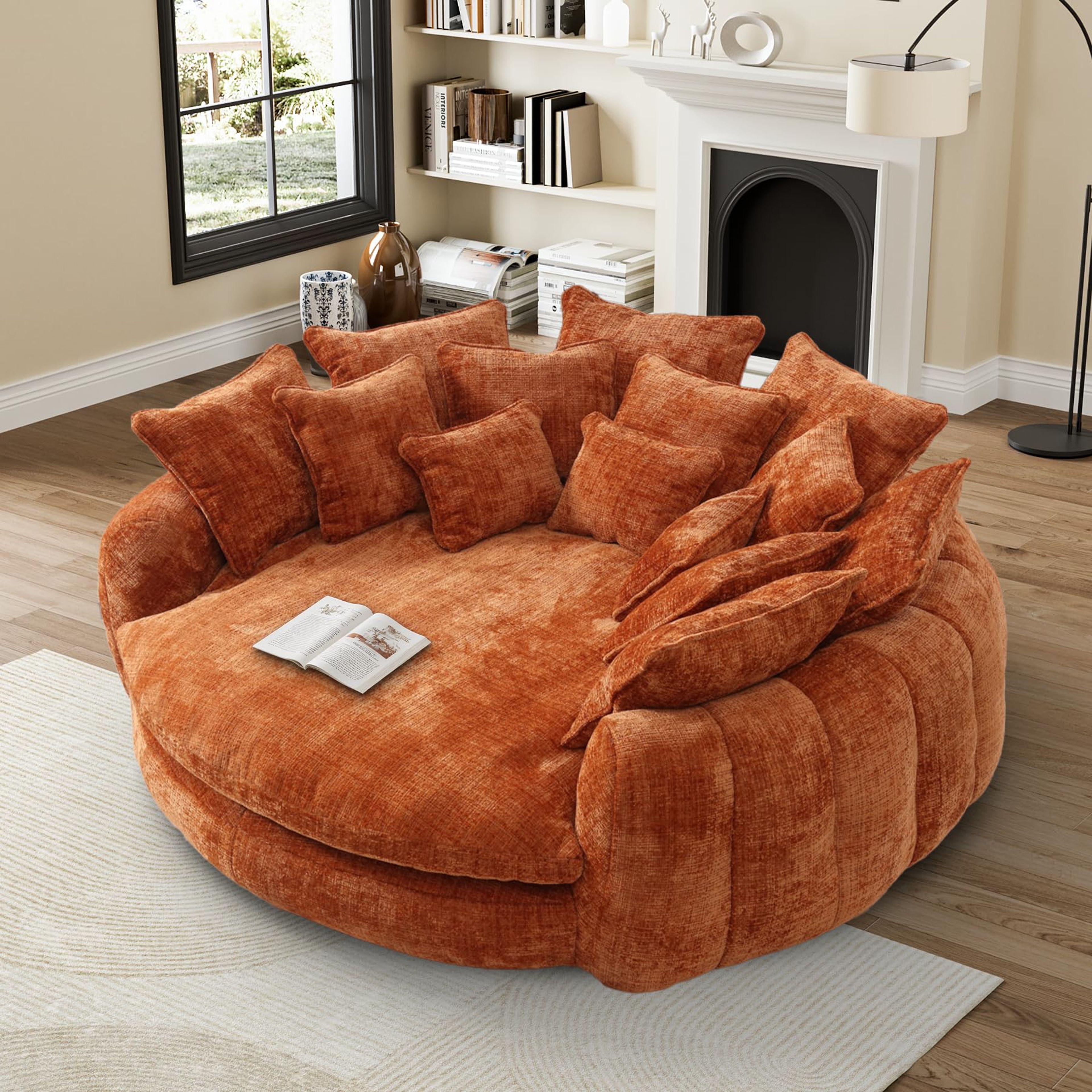 81" Oversized Orange Bean Bag Chair - Comfy Chenille Chaise Lounge
