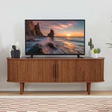 TV Stand, Media Console Table with Sliding Door and Storage Compartment, Modern Entertainment Center with Storage for Living Room, Bedroom, Home Office (Walnut)