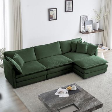 GNIXUU 111.5“ Modular Sectional Sofa, Comfy Chenille Cloud Couch with Movable Ottoman, L Shaped Sectional Couches for Living Room, Apartment, Office(Green)