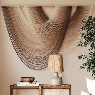 Macrame Wall Hanging Dip-Dye Boho Home Decor Fiber Wall Art Craftsmanship Bedroom Livingroom 57" W x 39" L Ivory Brown