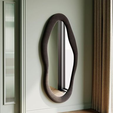 Amazon.com: Honyee Full Length Mirror, 63" x 24" Wall Mirror, Flannel Wrapped Wooden Frame Full Body Mirror, Irregular Wavy Mirror Hanging or Leaning Against Wall for Cloakroom/Bedroom/Living Room, Ivory White : Home & Kitchen