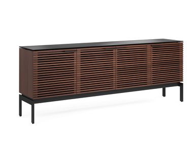 BDI Furniture Corridor 7129-79'' TV Stand for TVs up to 80" with Soundbar Shelf, Adjustable Shelves, Cable Management, Satin-Etched Glass Top, Chocolate Stained Walnut