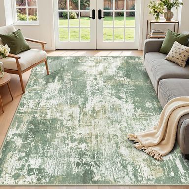 Washable Area Rugs 7'x9' Non-Slip Modern Abstract Soft for Living Room Entryway Bedroom Nursery, Print Pattern, Light Green/Yellow Green/Gray/Yellow 7' x 9' (Rectangular)