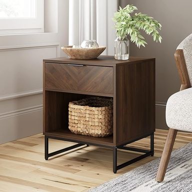 Amazon.com: Nathan James Kensi Nightstand Side Accent or End Table with Storage, Walnut/Black : Home & Kitchen