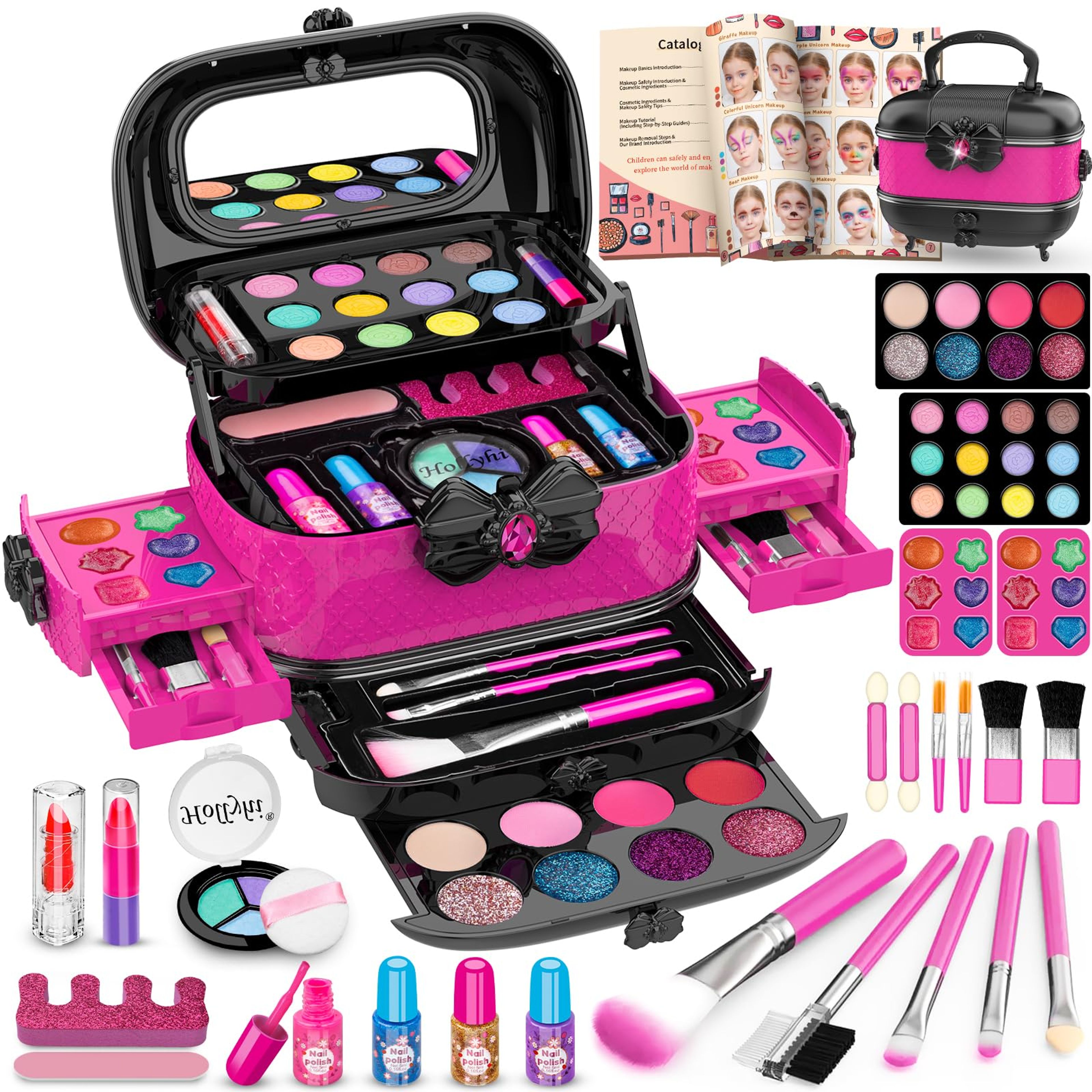 Hollyhi 58-Pc Kids Makeup Kit for Girls - Washable Princess Toys Set