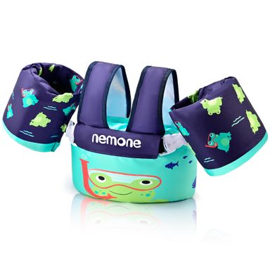 NEMONE Toddler Swim Vest for 22-70 lbs Kids Floaties Swim Jacket with Arm Water Wings for Girls Boys 2 3 4 5 6 7 Years Old Sea Beach Pool Cute Frog Small