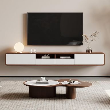 Amazon.com: Floating TV Stand for Living Room, 71'' Mid Century Modern TV Console with 4 Drawers, Brown Wooden TV Stand Media Center TV Table, Fully Assembled : Home & Kitchen