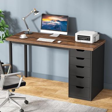 Amazon.com: Tribesigns Computer Desk with 5 Drawers, 47 inches Rustic Brown Home Office Desk with Storage, Modern Simple Laptop Desk Study Writing Table for Small Spaces (1, Brown+Black) : Home & Kitchen