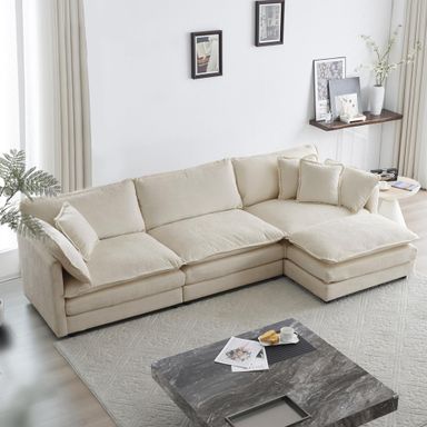 GNIXUU 111.5“ Modular Sectional Sofa, Comfy Chenille Cloud Couch with Movable Ottoman, L Shaped Sectional Couches for Living Room, Apartment, Office(Camel) Camel 111.5Inch