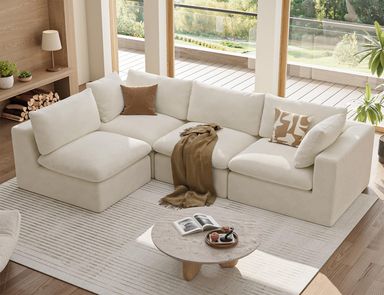 135“ Cloud Sectional Couches Sofa for Living Room, Modern 4 Seats Couch Convertible L Shape Sofa, No Assembly Needed
