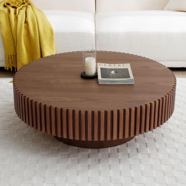Walnut Round Coffee Table for Living Room Contemporary Circle Wood Coffee Table with Pedestal, Easy Assembly ø31.49'', 31.49inch Walnut