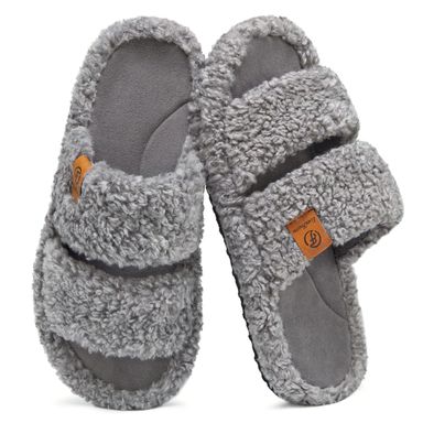 EverFoams Womens Fuzzy Open-toe Slippers Soft Comfy Memory Foam Indoor House Shoes 7-8 Cool Gray