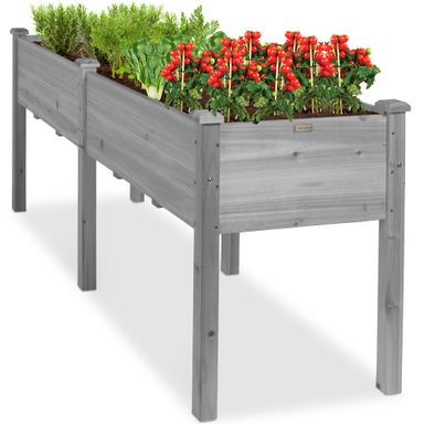 Best Choice Products 72x24x30in Raised Garden Bed, Elevated Wood Planter Box Stand for Backyard, Patio, Balcony w/Divider Panel, 6 Legs, 300lb Capacity - Gray 72x23x30in Gray