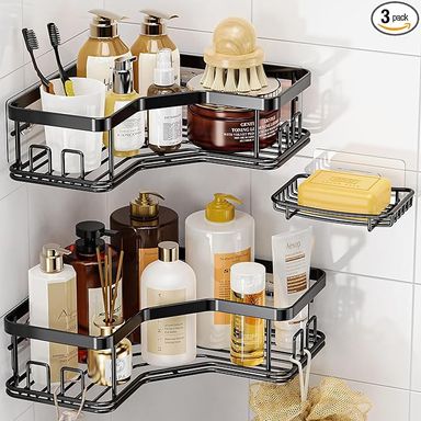 Amazon.com: MAXIFFE Shower Caddy Organizer, 3-Pack Corner Shower Caddy Organizer Shelves Storage Rack Accessories for Bathroom Countertop Home Decor Set, Black : Home & Kitchen
