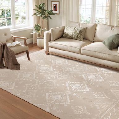 SONGMICS HOME Area Rug, 6x9 ft Rug for Bedroom, Non-Slip Carpet, Home Decor, for Living Room, Machine Washable, Boho Style, Cappuccino Beige UTAR212L01