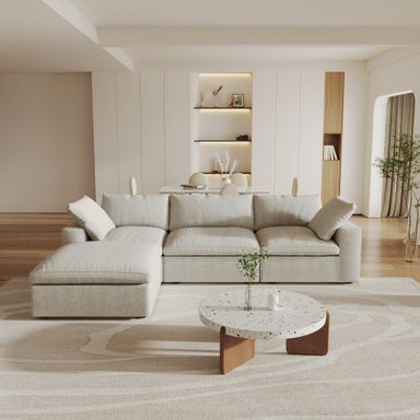 Cloud Modular Sectional Sofa with Storage Ottoman,120.45" L Shaped Couch for Living Room,Down Filled Convertible Couch Deep Seat for Office Apartment,Covers Washable&Replaceable(Khkai)