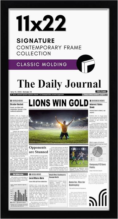 Amazon.com - Americanflat 11x22 Newspaper Frame with Polished Plexiglass - Display for Assorted Media Articles - Signature Collection - Modern Picture Frame for Wall Display - Black