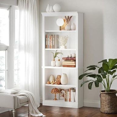 Amazon.com: Furniwell Bookcase Bookshelves, 5-Shelf Tall Bookcase 71" Wood Open Display Floor Bookshelf, Large Storage Organizer for Library, Bedroom, Living Room (White) : Home & Kitchen