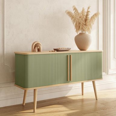 WERMO 53'' Green Cabinet with Doors and Shelves - Green TV Stand, Modern Media Console Table with Storage, Buffet Sideboard Storage Accent Cabinet for Living Room, Office, Entryway and Bedroom (Oak) Green (Engineered Wood w/ Real Oak Veneer) 53 Inch