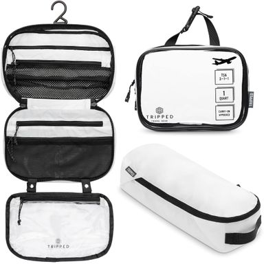 Toiletry Bag Kit Set: Hanging Travel Toiletry Bag + 311 TSA Cosmetic Liquid Bag + Ultralight Accessory Organizer Pouch White Ripstop