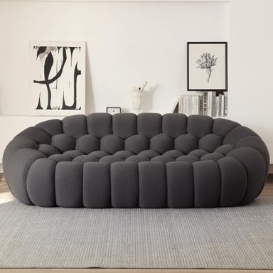 JACH 3 Seater Bubble Curved Couch, 98.43'' Comfy Upholstered Sofa, Mesh Fabric Floor Sofa, 3D Honeycomb Shape Modern Couch for Living Room, Office, Apartment, Small Space (Grey) 3-Seater Grey