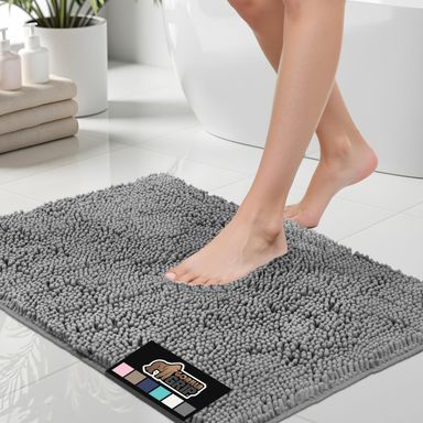 Gorilla Grip Bath Mat, Thick Soft Absorbent Chenille Floor Mats, Rubber Backing Bathmat, Quick Dry Rug, Machine Washable Rugs for Shower and Tub Floors, Bathroom Accessories Decor, 61x43 cm, Grey 24" x 17" Grey