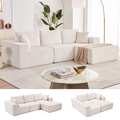 108” Modular Sectional Sofa, Cloud Sectional Couch with Deep Seat, Modern Modular L-Shape Sofa with Chaise,Upholstered Couches for Living Room (Corduroy, Beige)