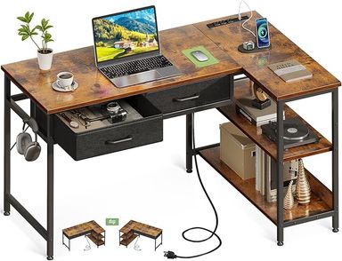 Amazon.com: Coleshome 40 Inch L Shaped Computer Desk with 2 Drawers, Small Desk for Small Space, Home Office Table for Laptop Users, Vintage : Home & Kitchen