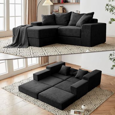 Modular Sectional Loveseat Sofa - Cloud Boneless Couch with Non Slip Base, Modern Sleeper Sofa for Customizable Living Spaces, Cozy Modular Couch for Indoor Room, No Assembly Required, Black