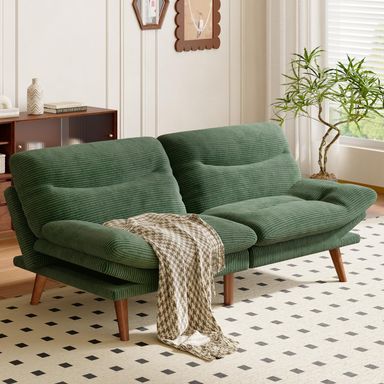 AMADA HOMEFURNISHING Convertible Futon Sofa Bed,66″ Green Futon with Adjustable Backrest & Armrests,Folding Sleeper Recliner for Small Spaces, Play Room Or Office, Corduroy Small Couch Green 66 Inch
