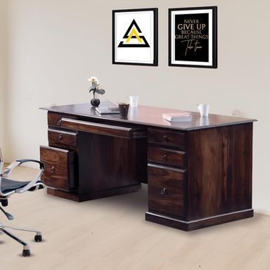 MODERN FURNITURE SHEESHAM Wooden Study Table for Students Big Size with 6 Drawers Study Desk Table Office Table for Work from Home Writing Office Desk Computer Desk (Natural Walnut)