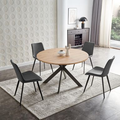 46.4" Round Dining Table Set, Mid Century Modern Round Dining Table for 4-6 Person, w/Steel Legs, Coffee Table for Kitchen Dining Room, Office, Save Space 1 Table With 4 Gray Chairs