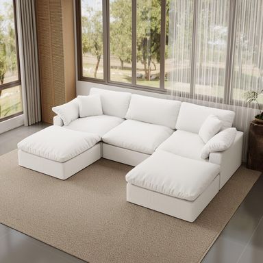 Modular Sectional Sofa,Extra Comfty Deep-Seat-Filled Couch,White 5 Seat U Shape Sofas with Movable Ottoman,Modern Couches for Living Room, Apartment,Office,Small Space White+3 Seat Couch With 2 Ottomans 5-Seater
