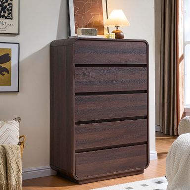 Walnut Dresser for Bedroom, Modern 5 Drawer Closet, Freestanding Dressers with Deep Drawers, Large Storage Organizer for Living Room, 29.5’’ W 15.4"D x 29.5"W x 46.3"H (5 Drawers) Walnut