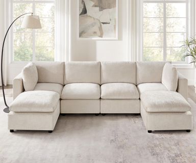 Modular Sectional Sofa, Convertible Sofa Couch Modular Sofa with Ottoman, Sectional Sofas for Living Room Small Apartments Beige U shape