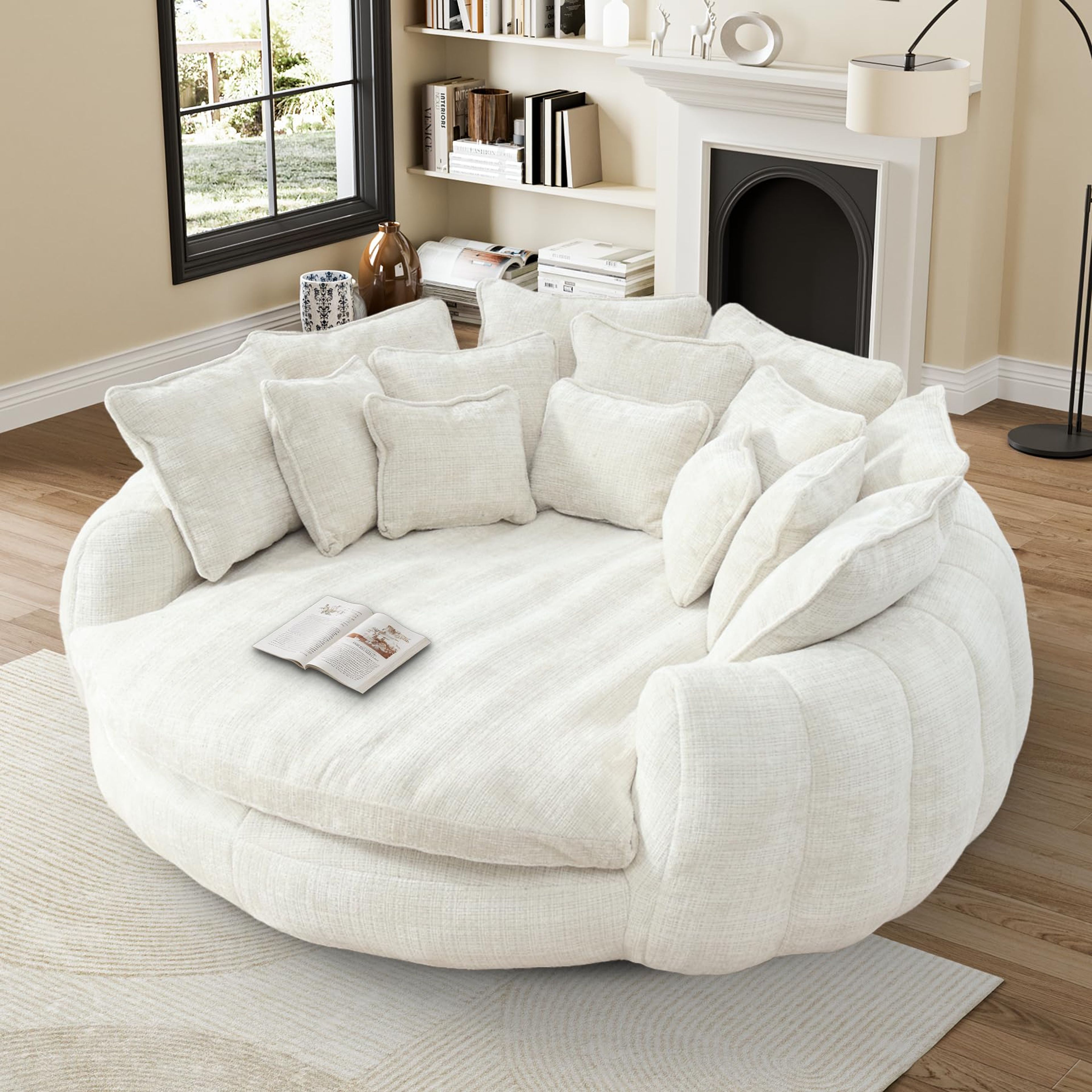 81" Oversized Chenille Bean Bag Chair Beige Chaise Lounge